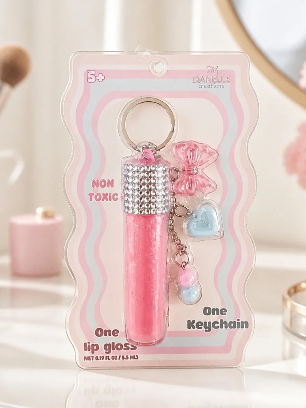 Pink Lip Gloss & Charm Keychain Set by Danielle Creations
